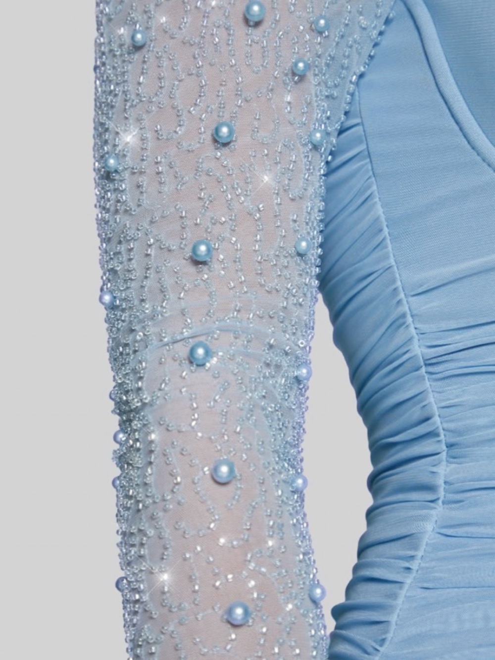 Oh Polly Baby Blue Beaded Sheer-Sleeve Mini Dress ***w/ plus size bra cups*** - Picture 6 of 6